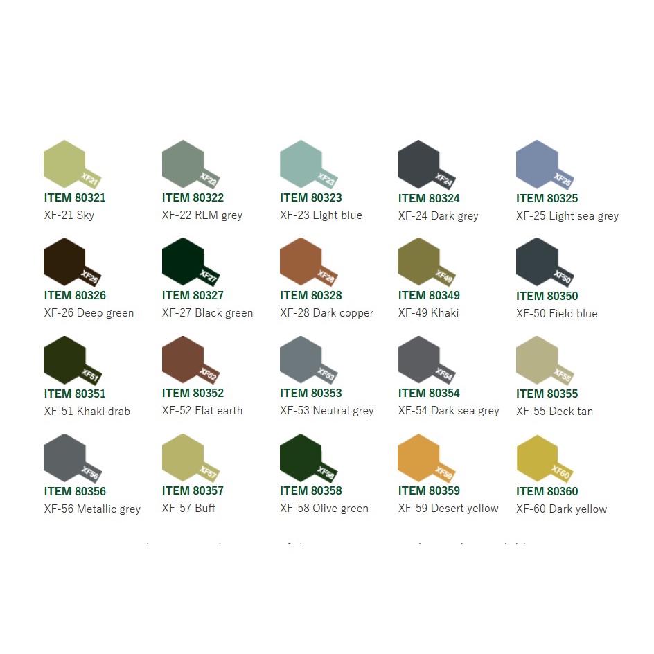 SƠN MÔ HÌNH TAMIYA - ENAMEL PAINT XF-21 - XF-60 (MỜ/FLAT)