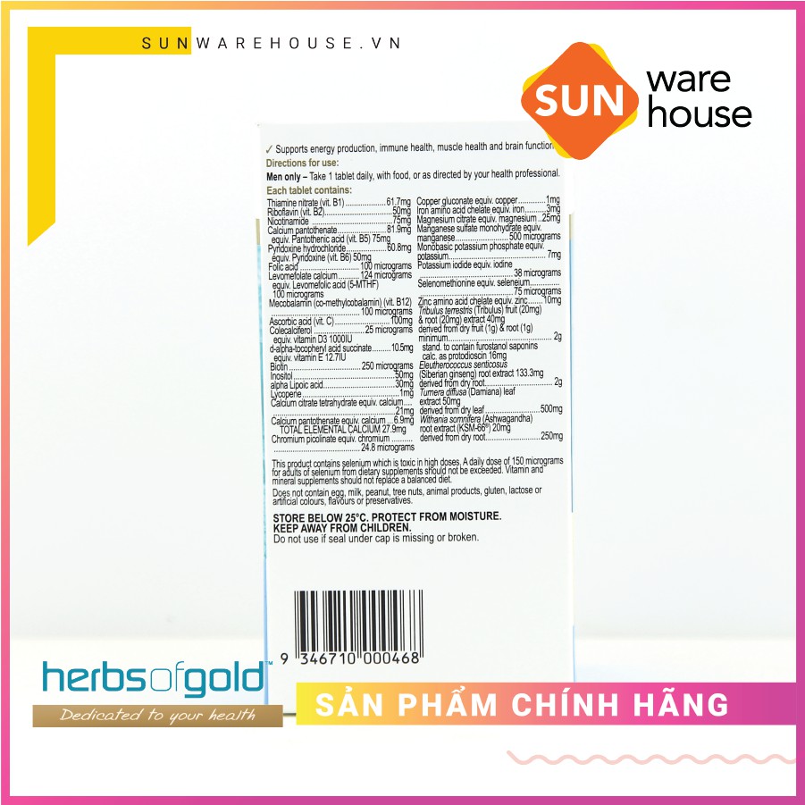 Viên Uống Cho Nam Giới Herbs of Gold Men’s Multi+ Bổ Sung Vitamin Và Khoáng Chất 60 Viên | BigBuy360 - bigbuy360.vn