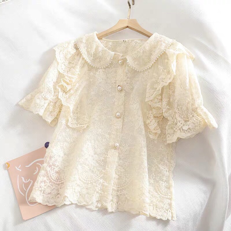 ÁO KIỂU NỮ 🎀 HOẠ TIẾT REN CỔ SEN VIỀN NGỌC TRAI GIẢ 🎀 PHONG CÁCH TIỂU THƯ NHẸ NHÀNG DỄ THƯƠNG