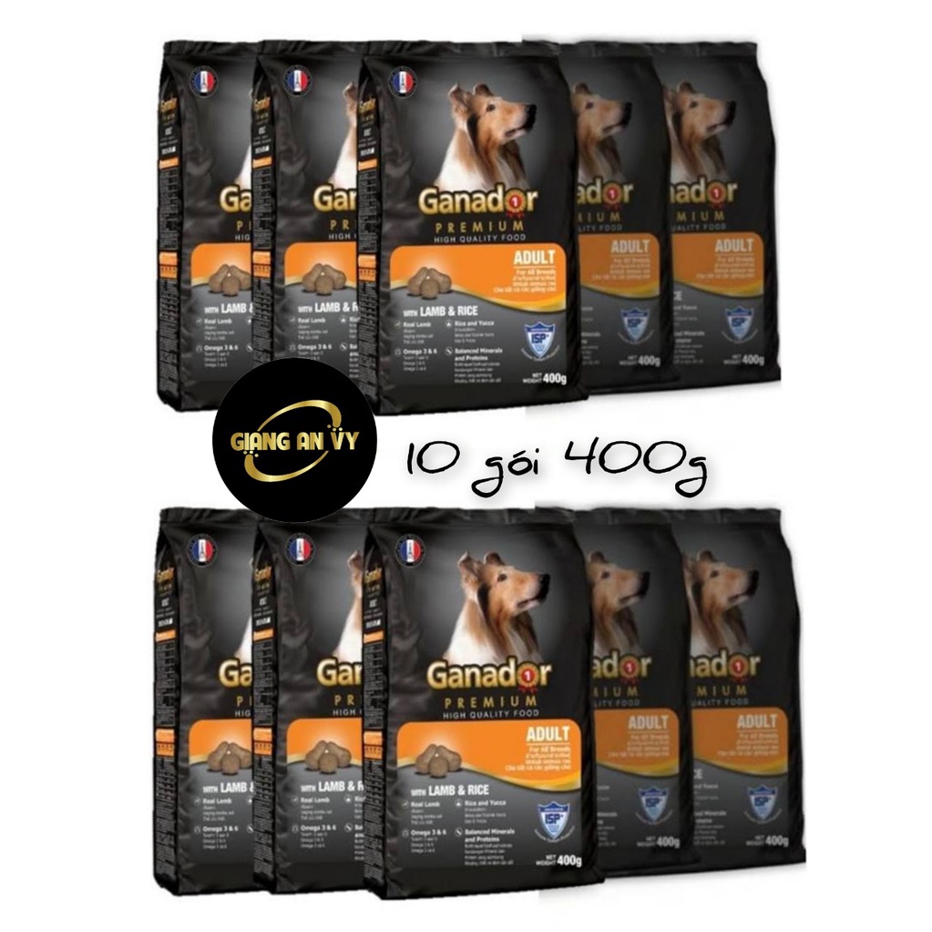 Combo 10 gói 400g Thức ăn cho chó trưởng thành Ganador vị thịt cừu & gạo