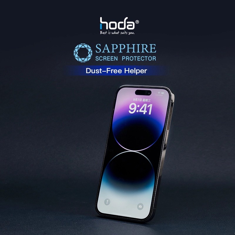 Kính cường lực Hoda Sapphire nguyên khối kèm khung trợ dán cho IPhone 15 , 15 Pro Max , 15 Pro , 14 Pro Max , 13 Pro Max