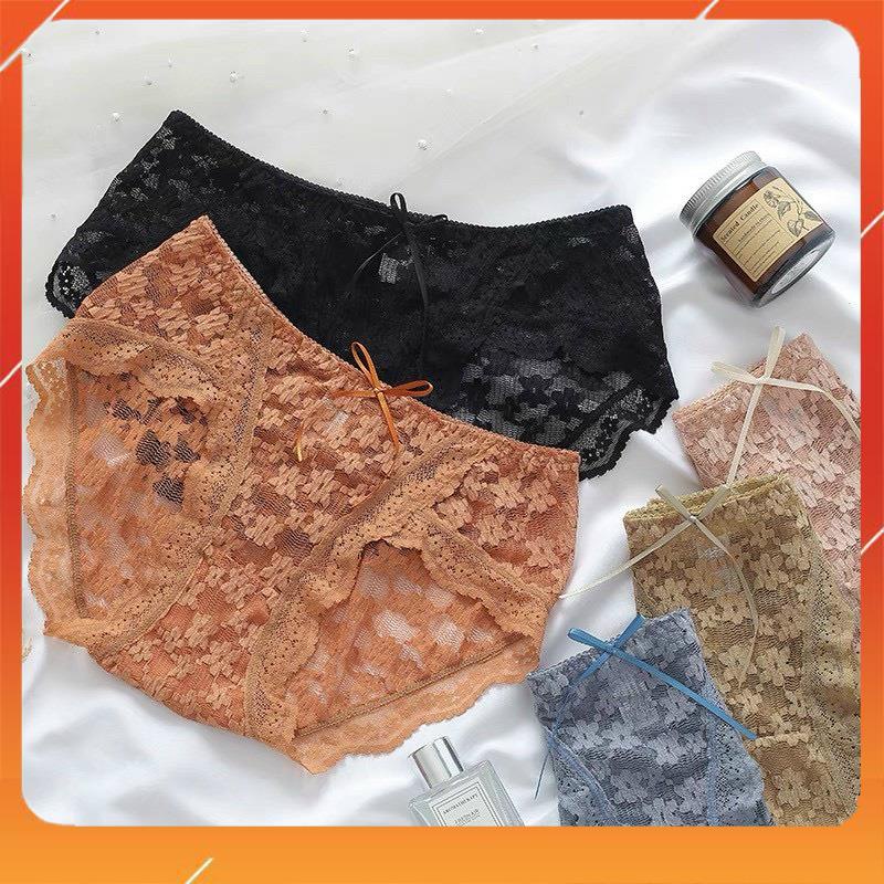 Quần lót nữ ren thông hơi cao cấp kháng khuẩn mềm mại thoáng mát viền ren mix nơ dây Q2654