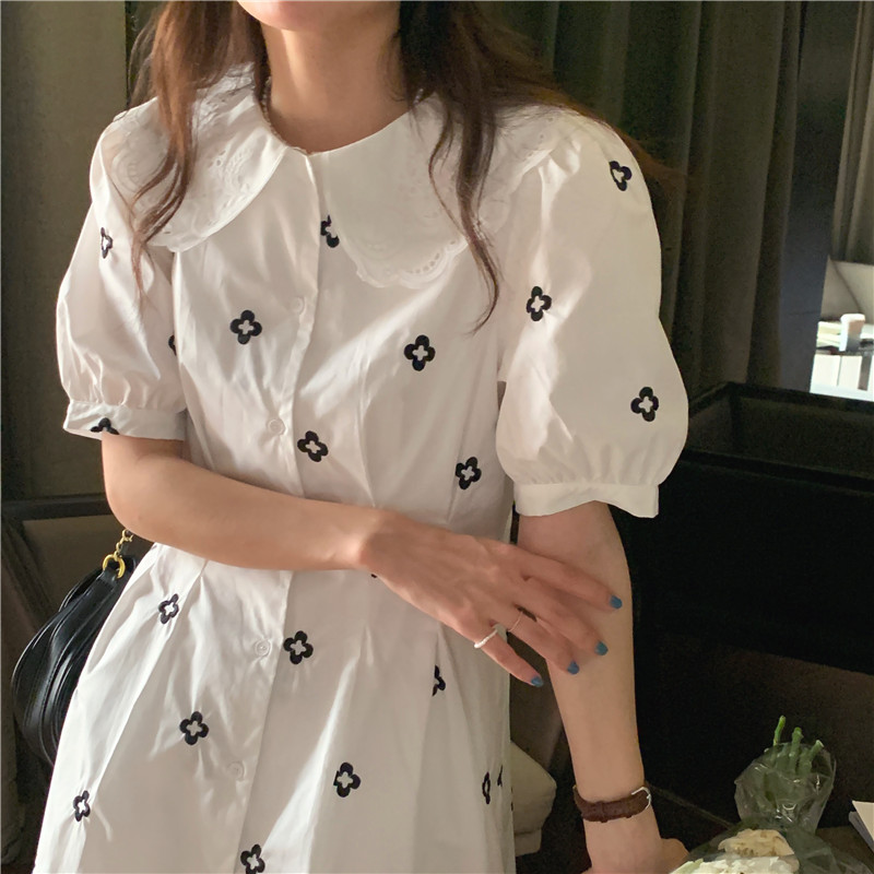 Đầm 43607 tay ngắn dáng rộng cổ búp bê dễ thương dành cho nữ