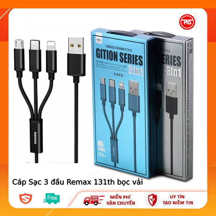 Cáp sạc remax 3 đầu dây dù rc-131th