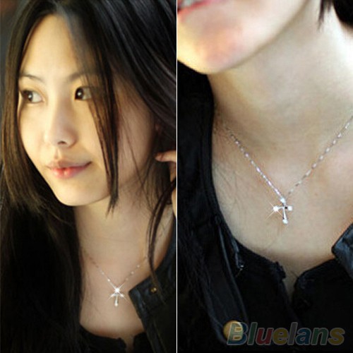 Dây Chuyền / Dây Chuyền Mặt Chữ Thập Đính Đá Zircon Mạ Bạc Thời Trang Cho Nữ