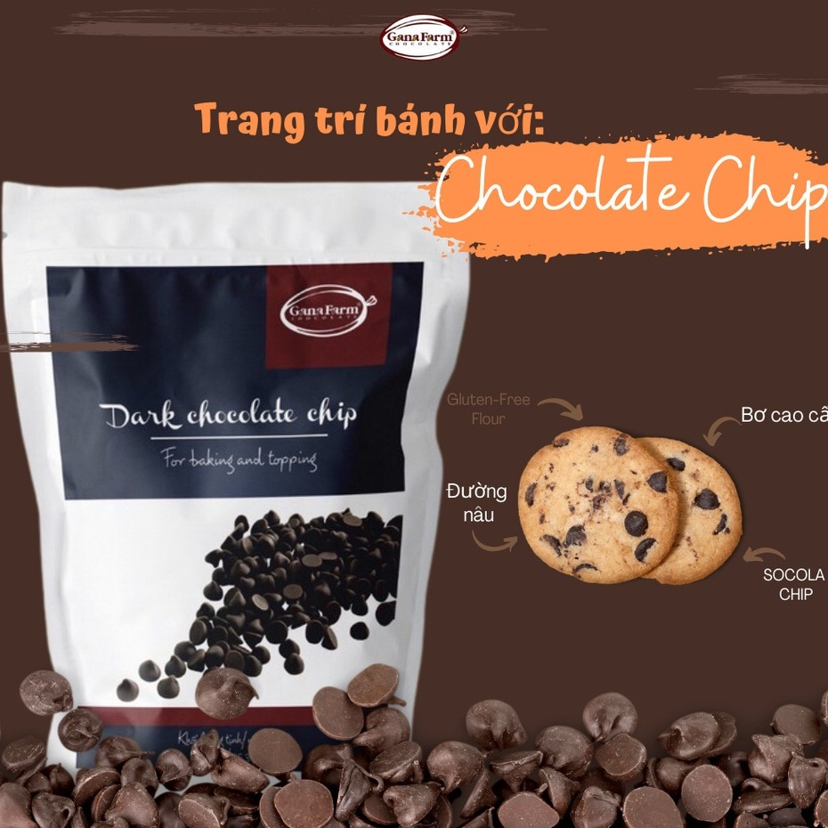 Socola Chip Cao Cấp GANAFARM Màu Đen Dạng Viên Nhỏ Dùng Để Trang Trí Bánh Kẹo Túi Zip 1kg- SD112