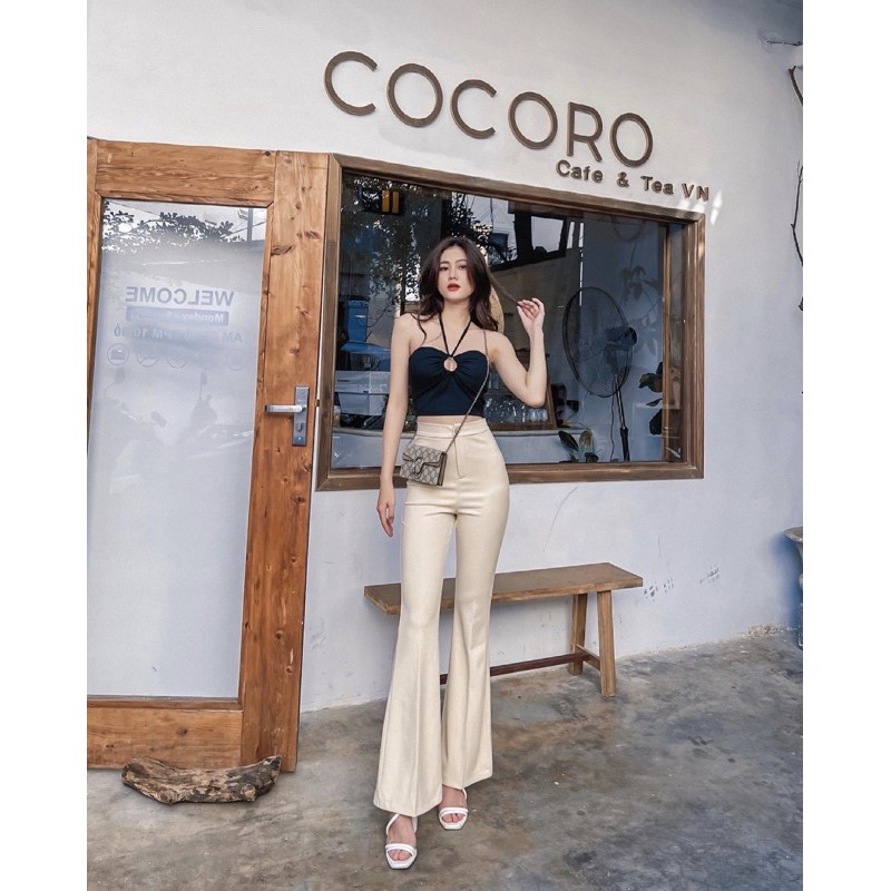 Quần tây ủi ly nữ ống loe lưng cao cát nhật co giãn I Hhvintage