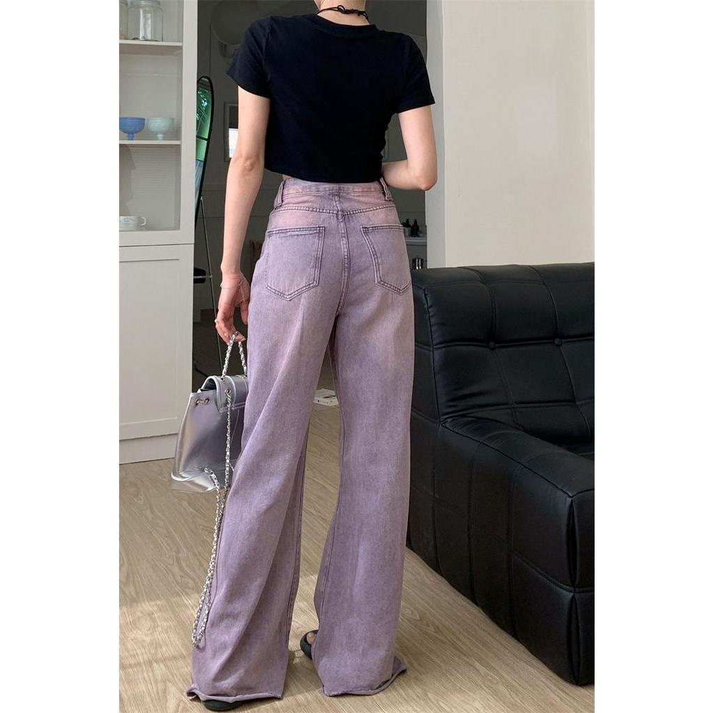 Quần Jean Nữ Lưng Cao Ống Rộng Màu Tím Thời Trang 64039
