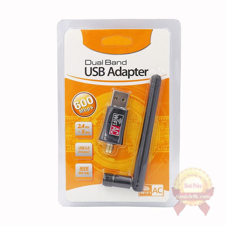 USB thu Wifi sóng 5Ghz 3.0 Có Râu tích hợp ăng ten băng tần kép phát AC600Mbps cho PC | BigBuy360 - bigbuy360.vn