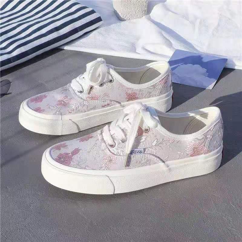 ✐▦◎Giày thể thao canvas thêu họa tiết phong cách ulzzang Hàn Quốc hàng mới cho nữ