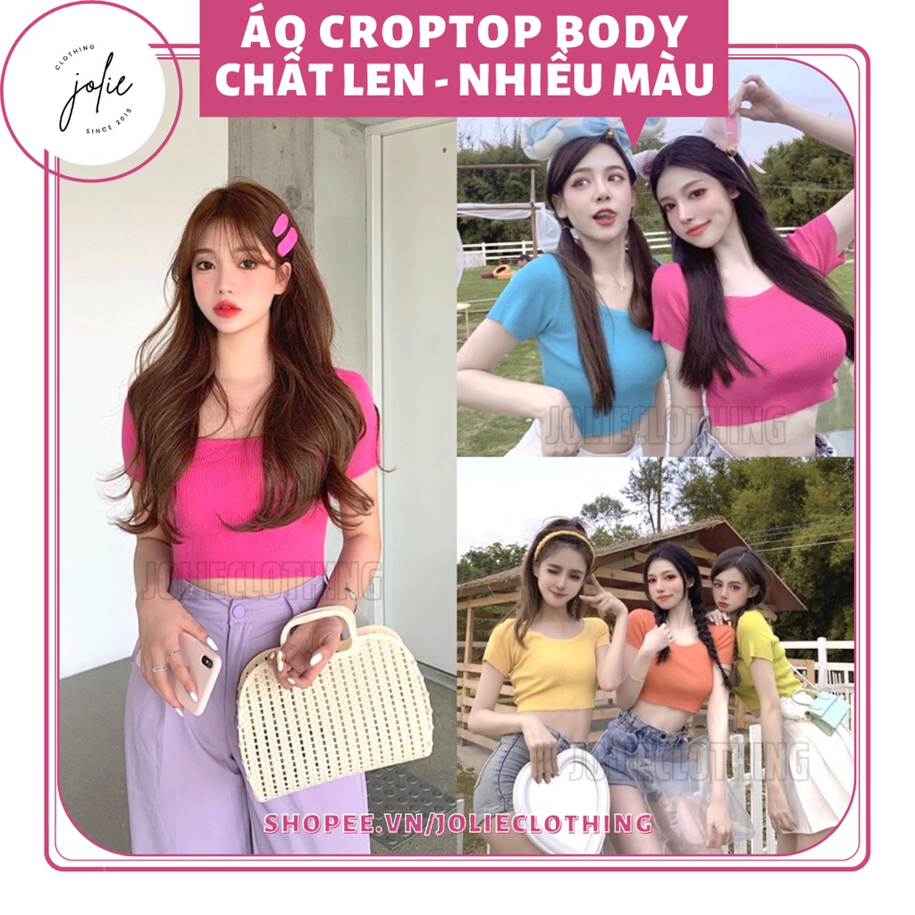 Áo thun nữ tay ngắn, áo croptop len tay ngắn, form ôm body, freesize co giãn tốt, nhiều màu