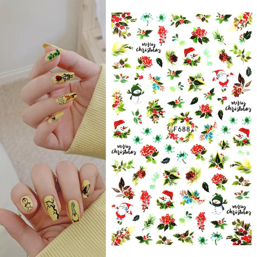 Miếng Dán Móng Tay Tự Dính Họa Tiết Bông Tuyết Tuần Lộc 3D DIY