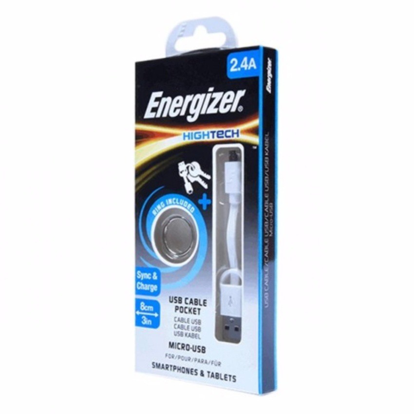 [Freeship toàn quốc từ 50k] Cáp sạc Energizer Pocket Micro-USB dài 8cm - C21UBMCA cho Android (Trắng)