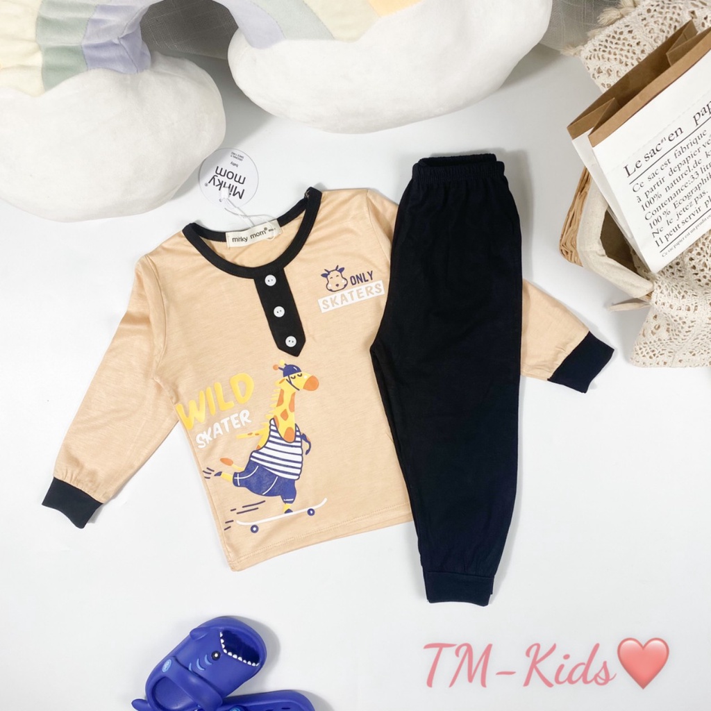 [SALE] Bộ Dài Tay Cho Bé Trai, Bé Gái Minky Mom Vải Thun Lạnh Cổ Trụ 3 Cúc Phối Viền,Đồ Bộ Cho Bé Mặc Thu Đông MKMTD2162