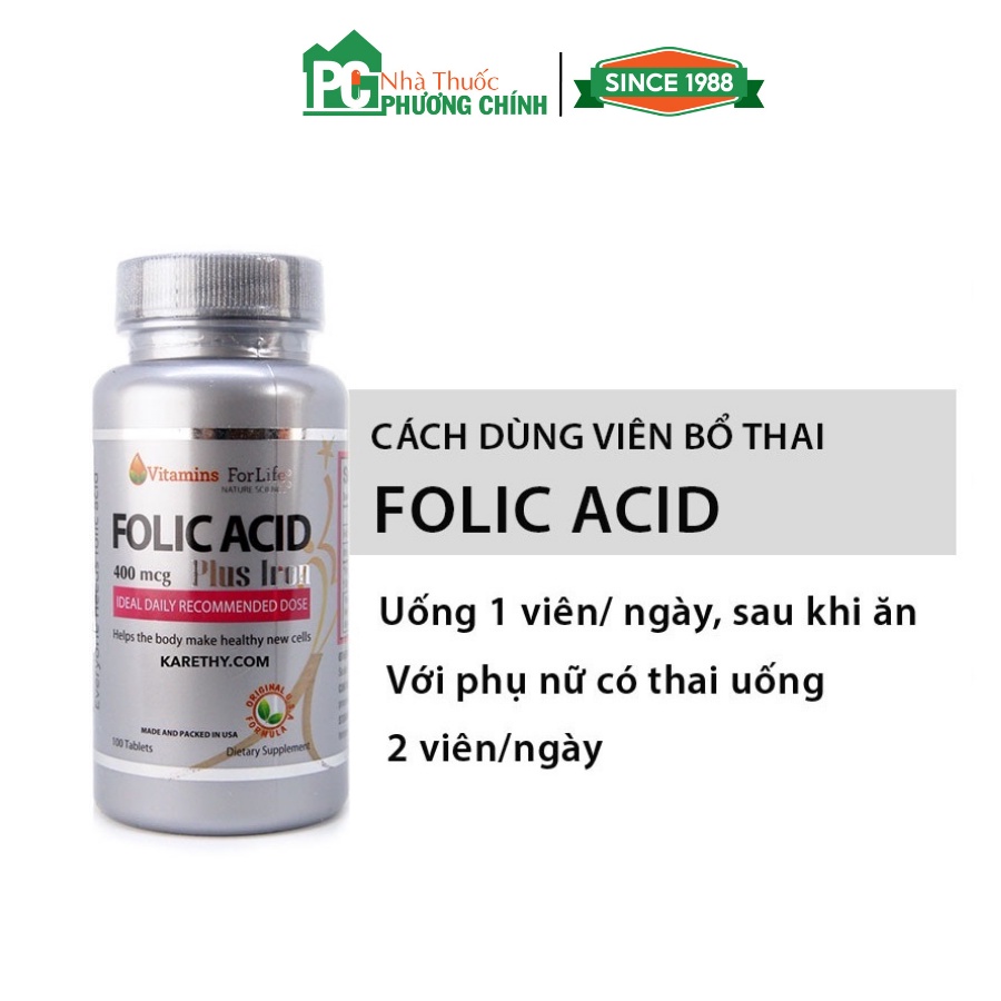 Viên Uống Bổ Máu Acid Folic Vitamins For Life - Giúp Bổ Sung Acid Folic Và sắt, Tăng Cường Sức Đề Kháng Hộp 100 Viên