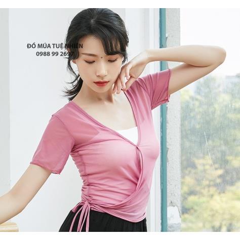 A140 | Áo voan tập múa cổ điển cổ tim buộc eo cộc tay - Đồ Múa Tuệ Nhiên