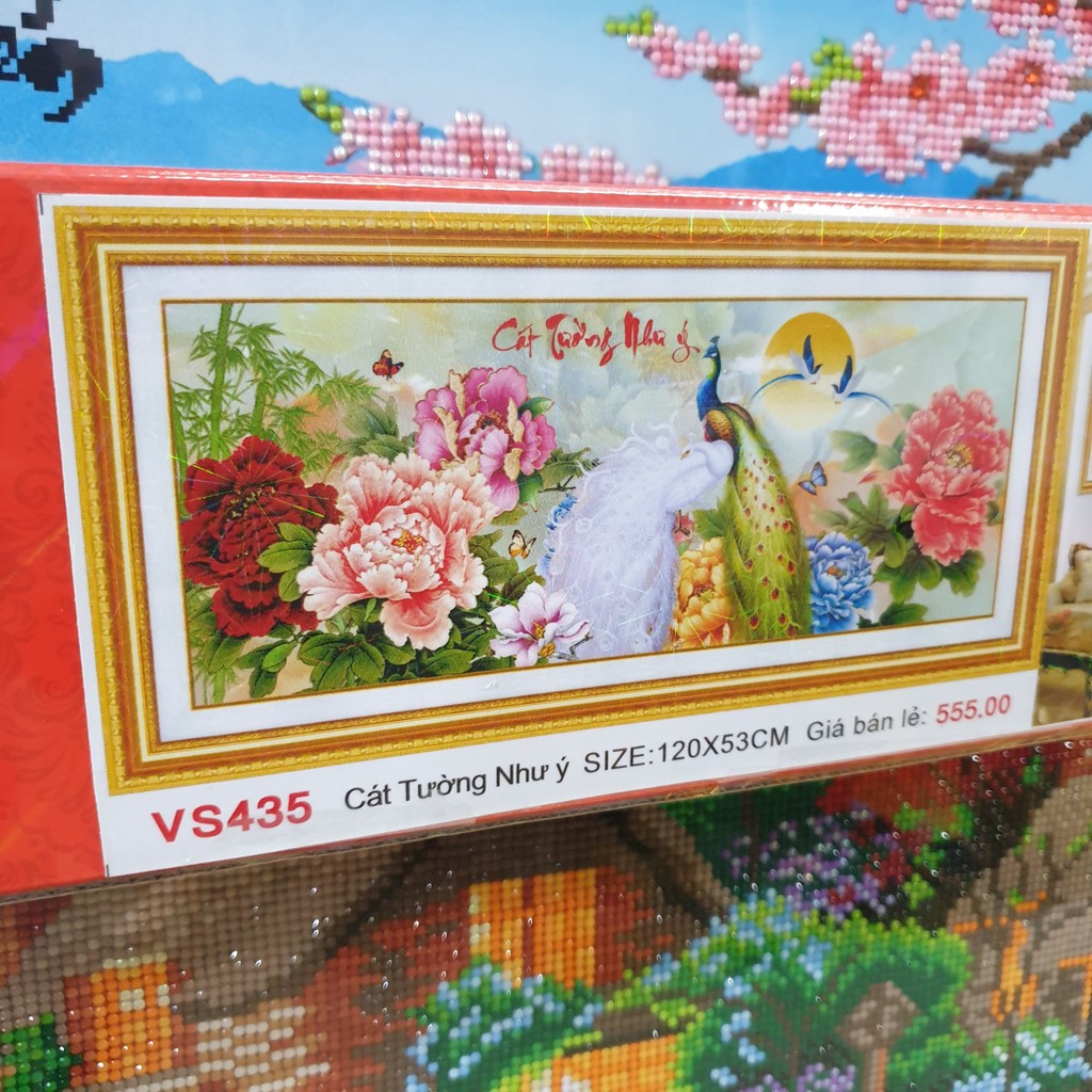 Tranh Đính Đá CÔNG CÁT TƯỜNG NHƯ Ý. Kích Thước: 1m20 x 53cm - 1m60 x 66cm