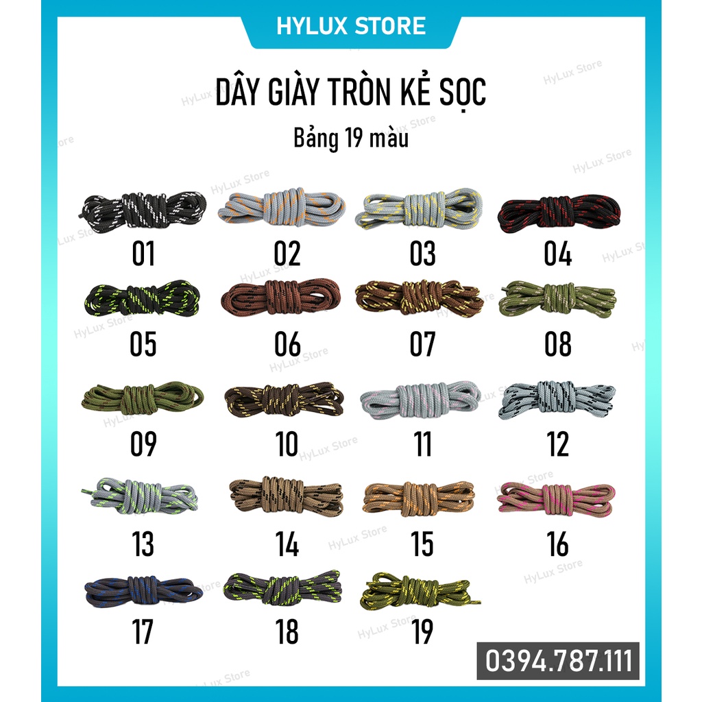 [19 màu] Dây giày tròn kẻ sọc cho mọi loại giày chiều dài 120cm - Dây giày thể thao