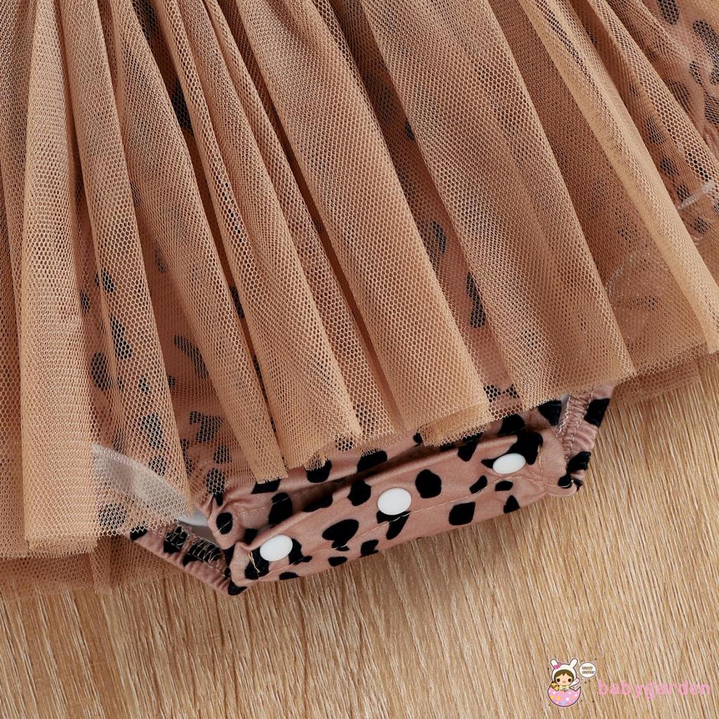 BABYGARDEN-0-12months Baby Girl Summer Outfit, Leopard Print Tulle Flying-Sleeve One Piece Romper + Hairband