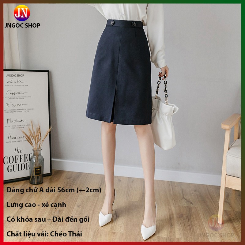 Chân váy chữ A dài xẻ trước công sở thanh lịch, Váy công sở chữ A dài midi Hàn Quốc | BigBuy360 - bigbuy360.vn