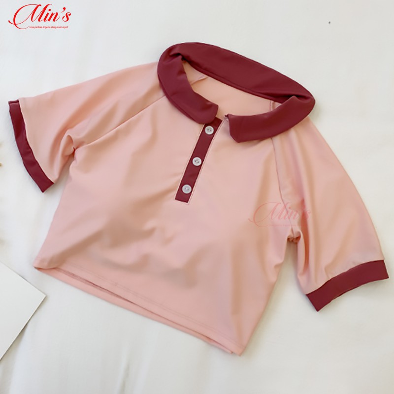 Đồ Bơi Nữ Đẹp Đi Tắm Biển Áo Croptop Cổ Bẻ Váy Có Kèm Quần 2 Màu Xanh, Hồng MIN Bikini | BigBuy360 - bigbuy360.vn