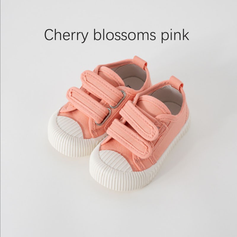 Girl's canvas shoes boy's canvas shoes boy's Velcro canvas shoes soft soled walking shoes children's soft sports biscuit shoes Korean versatile kindergarten students' shoes breathable low top casual board shoes