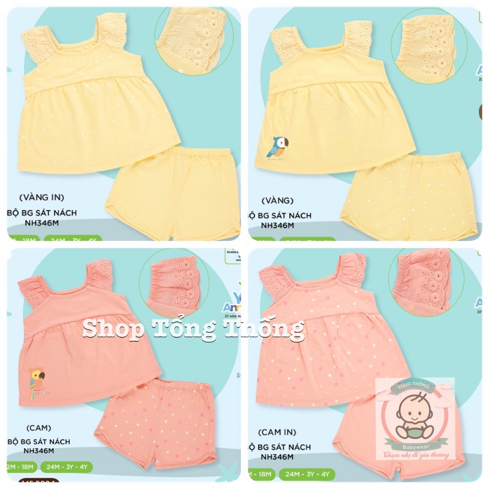 Bộ cộc tay vải Cotton mới nhất LULLABY hai dây cánh tiên đẹp cao cấp thấm hút tốt cho bé gái NHT03B NH346M