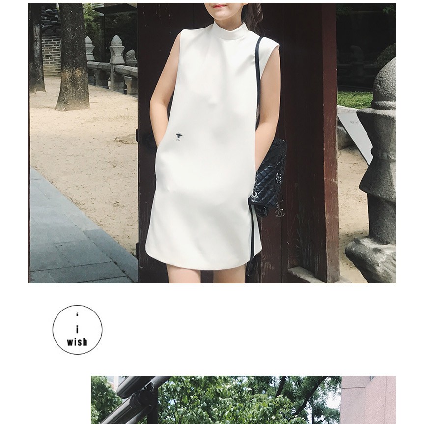 Phong cách mới kiểu Hàn Quốc Thanh lịch Váy suông thẳng không tay Váy ngắn chiều cao thêu chữ A Váy phụ