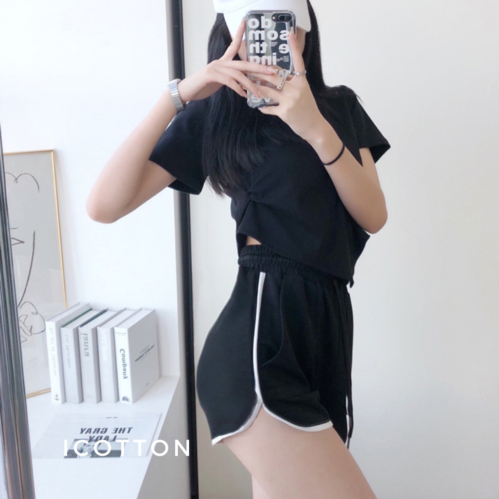 Quần đùi nữ thể thao Icotton  Quần đùi bo viền chất liệu da cá cao cấp, mặc hè thoáng mát