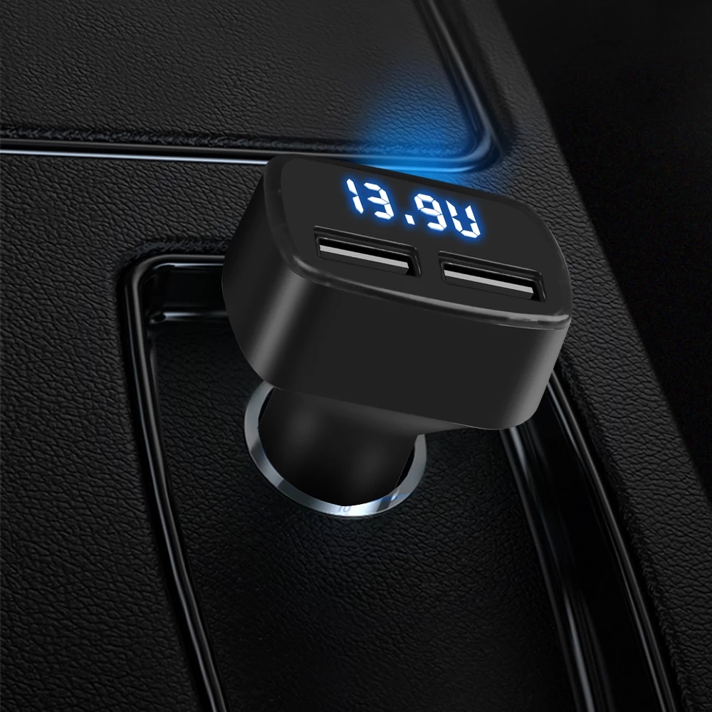 Car 3.1A Full Current Dual USB Interface With Two Chargers / Voltage Temperature Ammeter Digital LED Display