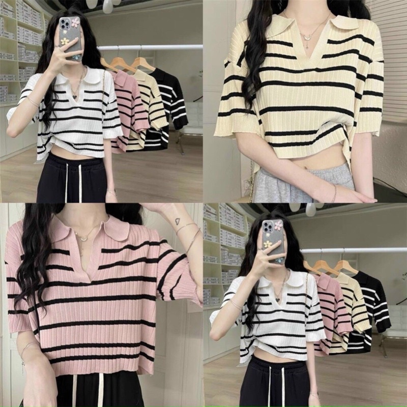 ÁO THUN LEN SỌC FORM CROP TOP
