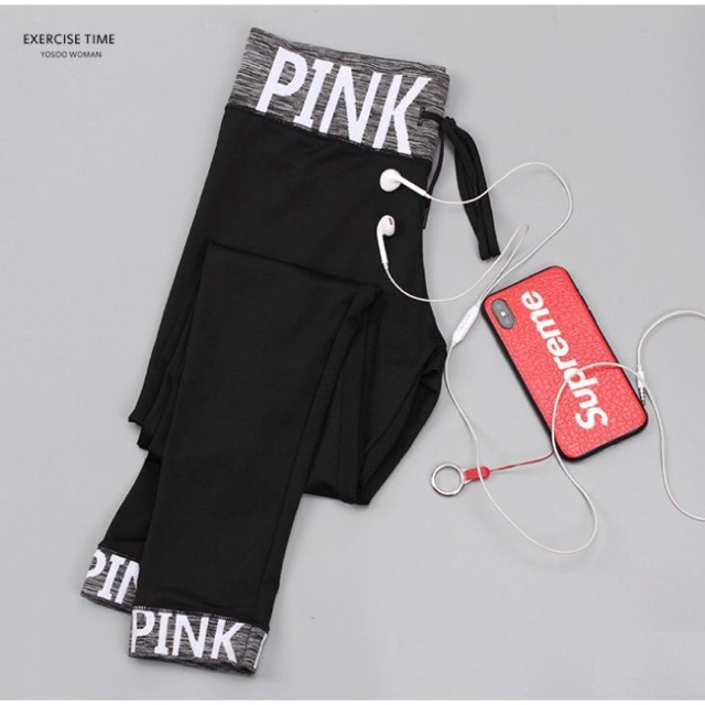 Quần Dài Tập GYM YOGA Chạy Bộ Nữ PINK Cá Tính Vải Thun Lạnh Chất Co Dãn Nhẹ Nhàng GYM FASHION