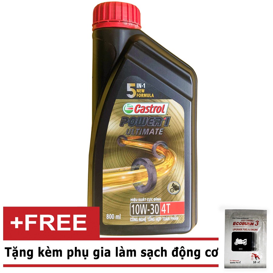 COMBO 0.8L DẦU NHỚT XE SỐ CASTROL POWER1 ULTIMATE 4T 10W-30 0.8L ( 800ml) ( CHAI ĐEN MỚI 2021 ) -PHỤ GIA SẠCH ĐỘNG CƠ