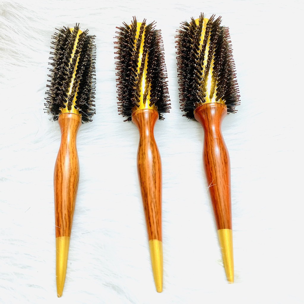 Lược Sấy Tóc Xoăn Cán Gỗ KH lina Cao Cấp Tráng Nhuôm Aluminum Round Brush/Comb