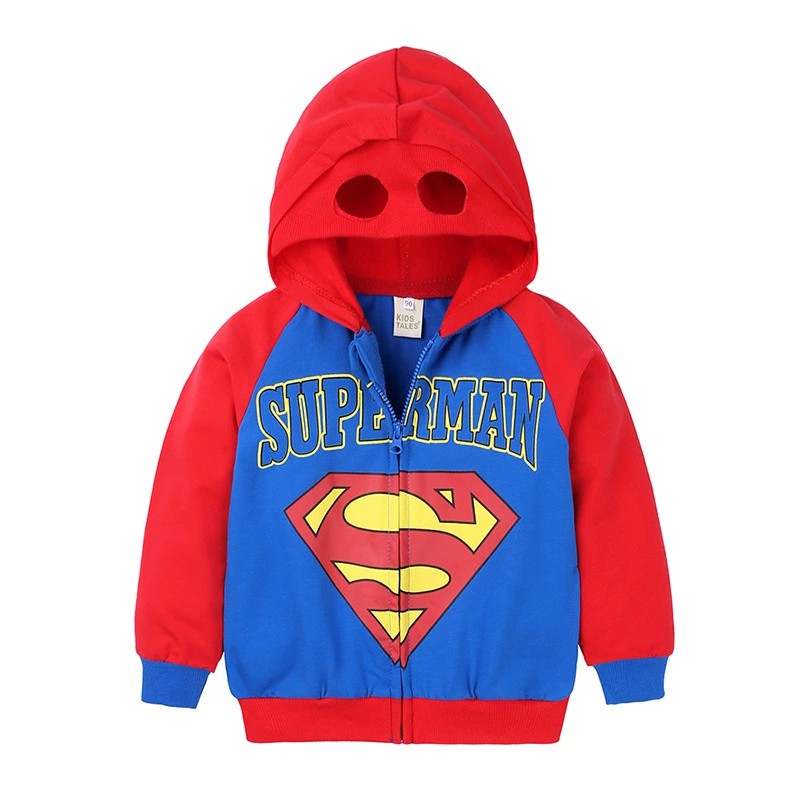 2-7Yrs Boy Cartoon Coat Long Sleeve Cotton Outfit Kids Cartoon Supermen Outwear Cosplay