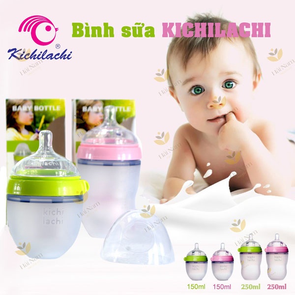 Bình sữa Kichilachi silicon cao cấp chống sặc và đầy hơi cho bé 150ml 250ml - 2X MART