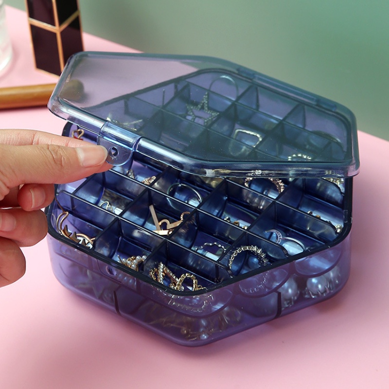 Hộp đựng trang sức hai tầng bằng nhựa trong suốt có nắp đậy tiện lợi