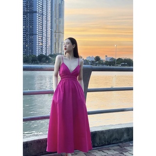(Sẵn S) Đầm 2 Dây Zara Xuất Váy 2 Dây Cổ V Dáng Dài Nhún Eo