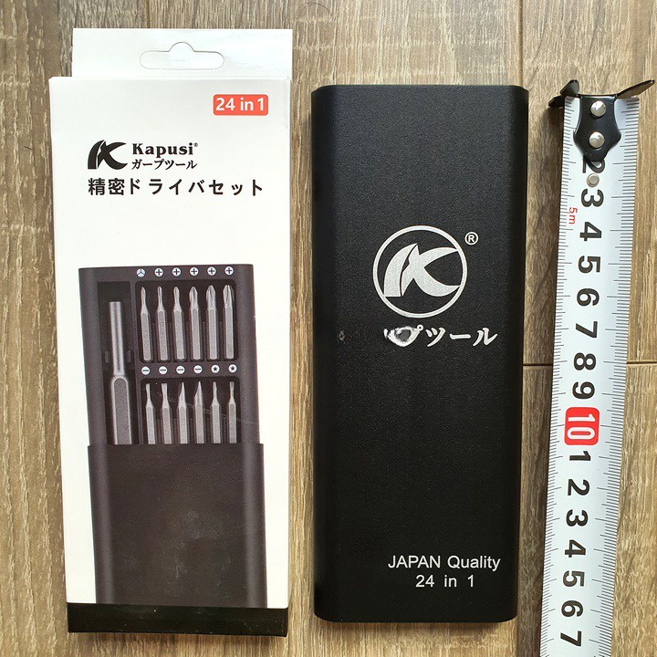 Bộ tua vít sữa điện thoại, sữa máy tính 24 chi tiết nhật, hộp bằng nhôm, mũi vít có nam châm kim khí đức nguyên