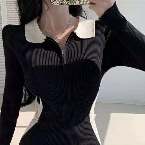 SUXI Đầm Midi Tay Dài Màu Đen Thiết Kế Ôm Sát Tôn Dáng