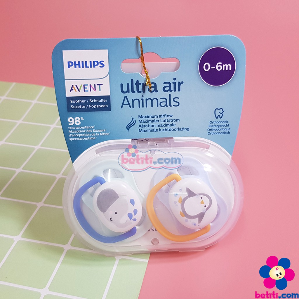 Ty Ngậm Avent Ultra Air Animal 0-6M - Set Hộp 2 Chiếc