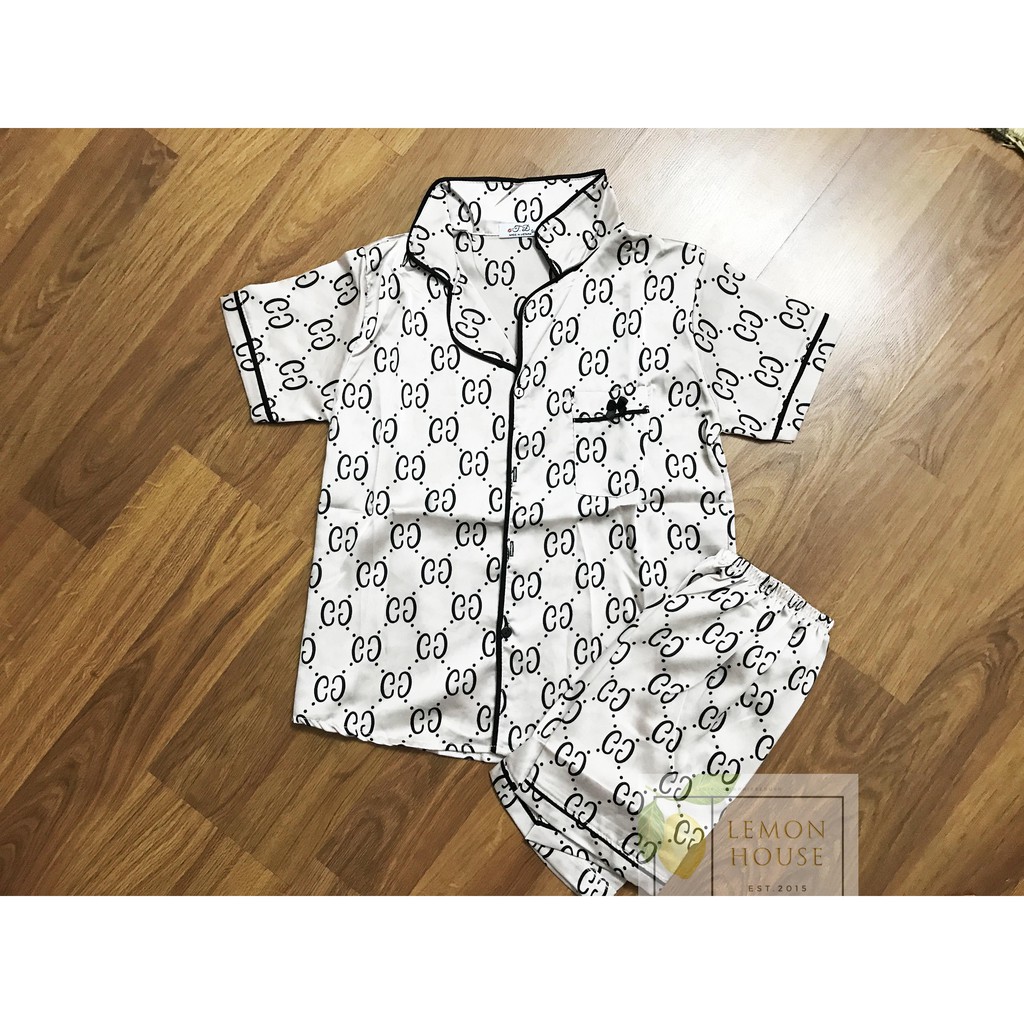 Bộ đồ ngủ pijama lụa satin tay cộc quần cộc full viền, họa tiết đẹp