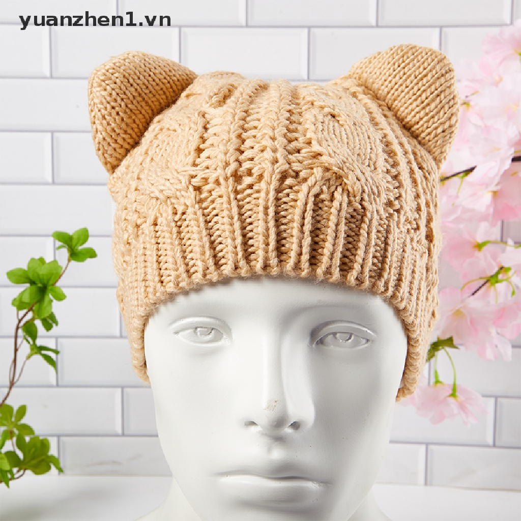 1 Mũ Len Dệt Kim Đính Tai Mèo Giữ Ấm Cho Nữ