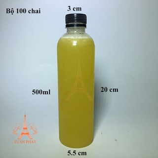 Bộ 100 chai nhựa pet nắp đen 500ml