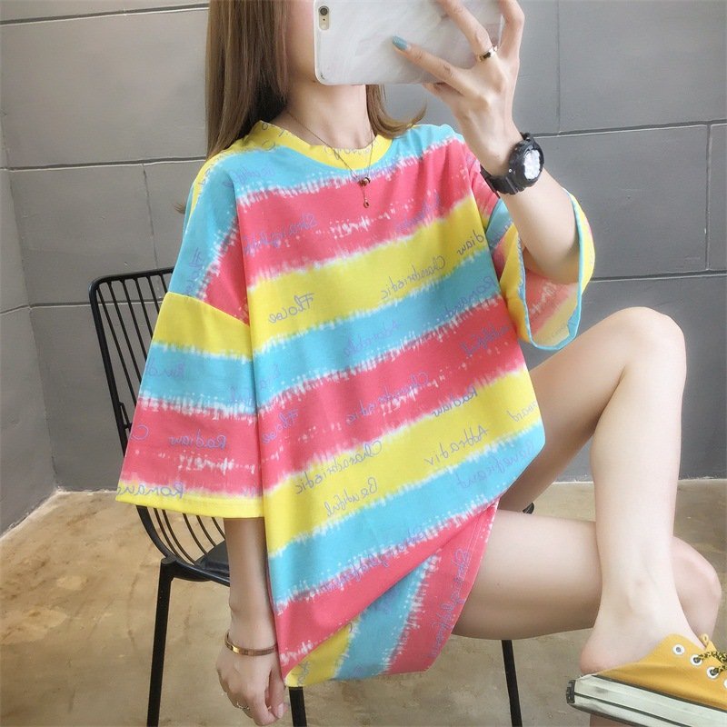 Áo thun nữ phối màu xinh xắn vải cotton mềm mịn thoáng mát A18