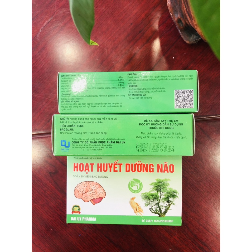 HOẠT HUYẾT DƯỠNG NÃO Đại Uy hộp 100 viên (Bổ não, cải thiện trí nhớ - tăng cường trí nhớ) - Viên bao đường