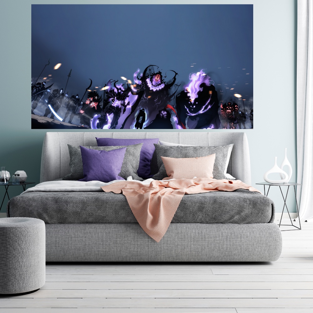 Tranh vải Solo Leveling treo tường trang trí phòng ngủ, thảm canvas decor theo chủ đề anime, lofi, chill