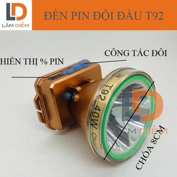 ĐÈN PIN SẠC ĐỘI ĐẦU KÍN NƯỚC SIÊU SÁNG HIỂN THỊ % PIN 3 CHẾ ĐỘ T92-T95-T98