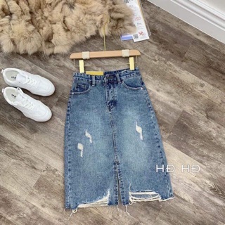 Chân váy bò xẻ dưới ai mặc cũng xinh form chuẩn