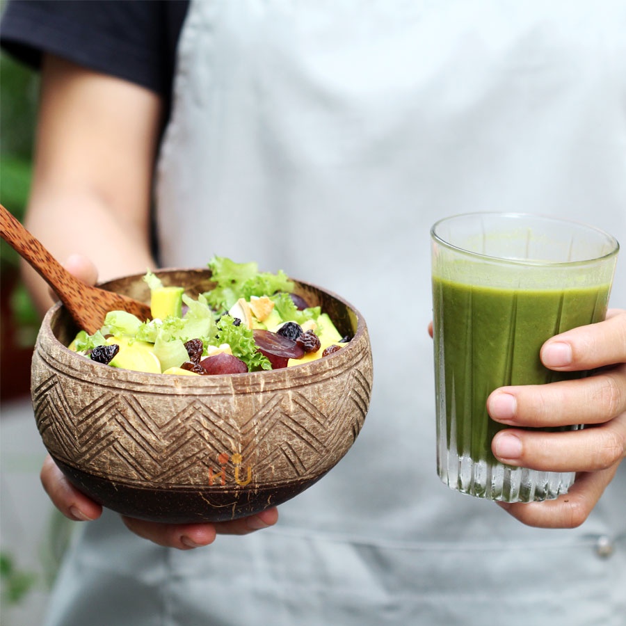 Tô/Bát gáo dừa khắc hoa văn - Hàng loại 1 Bến Tre